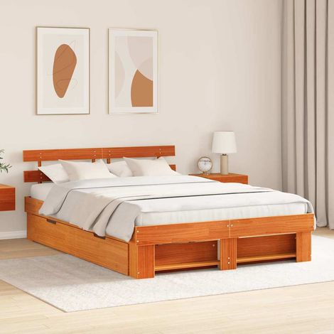 vidaXL Estructura de cama con cabecera Marrón cera 160 x 200 cm (1/5)