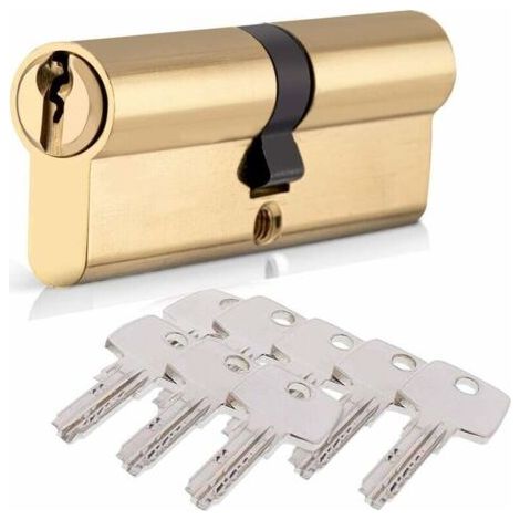 Cylindre de Serrure 40/40 (80mm), HOMEK Serrure à Doublé Cylindre Porte Cylindre Européen avec 8 Clés, Finition en Laiton, Serrure de Porte Antichoc Anti-Perçage Anti-Pique