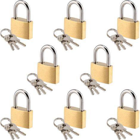 Cadenas - Lot de 8 Mini Cadenas Casier avec 3 Clés - Cadenas à Valise en Laiton Étanche - Pour Valises, Sacs de Voyage, Casiers et Tiroirs (1/5)