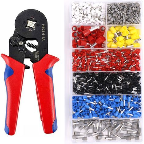 Pince à sertir à cliquet pour embouts et tubes, outil manuel européen, rouge et bleu, pour connecteurs électriques (1/5)