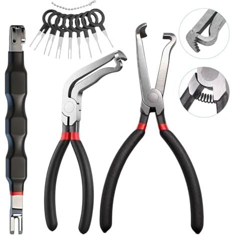 11 Pinces de Déconnexion Électrique à main Set avec Droite Courbée Levier Double Extrémité et 8 Broches D'extraction pour Connecteur Electrique Automobile Réparation Outillage Mecanique Auto - (1/5)