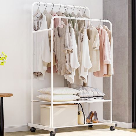 Rolling Clothes Rail Garment Rack Double Bar Clothing Shelf (1/5)