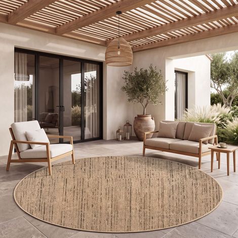 Paco Home Alfombra Salon De Habitacion Cocina Exterior Terraza Jardin Boho Moteado Beige Marron Ø 160 cm redon