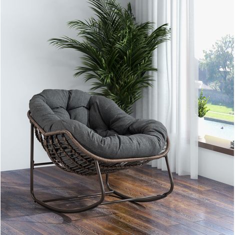 Poltrona a dondolo da esterno a forma di uovo 111 x 94,5 x 80 cm grigio scuro DESVIAE (1/5)