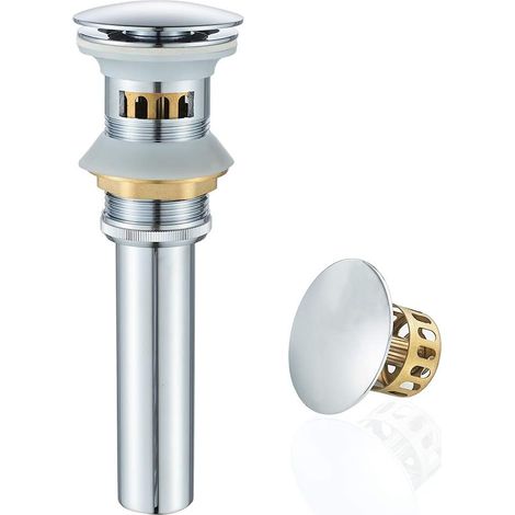 Desagüe para lavabo con rebosadero, apto para lavabos, con cesta de filtro extraíble, filtro antiexplosión y antiobstrucción, cromado. (1/5)