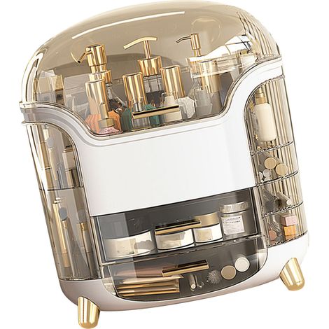 Coffret de Maquillage Grande Capacité Compartiments Pivotant Imperméable Transparent Rangement Vertical Blanc (1/5)
