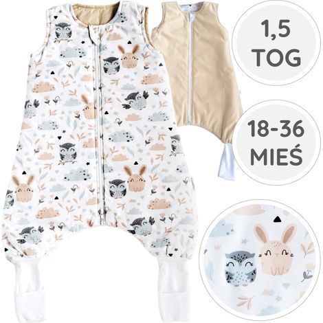 BabyU, sacco nanna per tutte le stagioni con gambe e calzini, doppia cerniera, 1.5 TOG, 18-36 mesi (1/5)