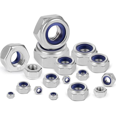 Ecrou Nylstop M4, 50 Pièces Écrou Inox A2 V2A, Ecrou Frein Hexagonal de Blocage en Nylon, Écrou Autobloquent, Filetage Métrique Standard Écrous, pour Vis et Boulon (ISO 105110 / DIN 985) (1/5)