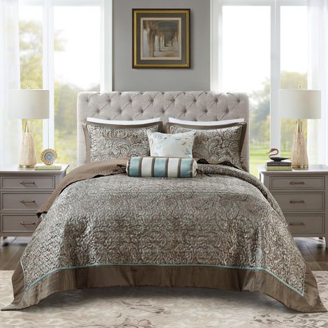 Parure de lit légère pour Toutes Les Saisons, Couvre-lit, Oreiller, décoration, Polyester, Aubrey, Cachemire Bleu, surdimensionné (304,8 x 299,7 cm) (1/5)