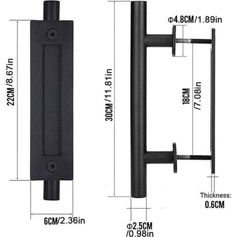 Manilla de 30 cm para puerta de granero, manilla para puerta corredera, tirador para garaje, tirador de puerta, tirador deslizante (1/3)