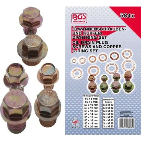 Surtido de tornillos y anillos de estanquidad de cobre para tapón de cárter  534 piezas