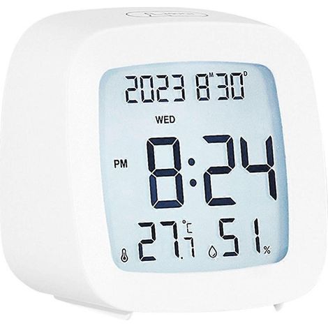 Mini-horloge avec affichage de la température et de l'humidité, pratique pour les voyages et la maison, disponible en plusieurs couleurs. (1/5)