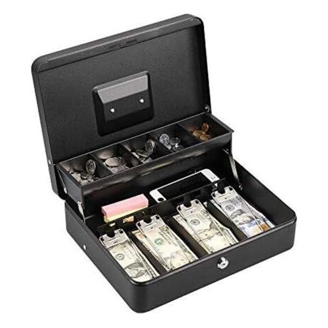 Abschließbare Metall-Spardose für Geld, Münzen und Sicherheit, große Geldkassette mit Schloss – neue Metall-Spardose – Schwarz
