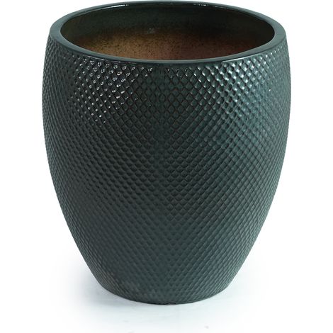 Vaso grande in ceramica Ø46 cm x 53 cm verde scuro lucido con rilievo a rombi (1/5)