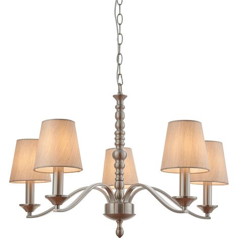 Endon Astaire - Sospensione a soffitto a 5 bracci multi-luce nichel satinato, tessuto Tc naturale, E14
