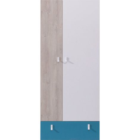 Armario Camteso 101, Blanco + Roble + Turquesa, 190x80x50cm, Puertas de armario: Con bisagras, Número de estantes: 4