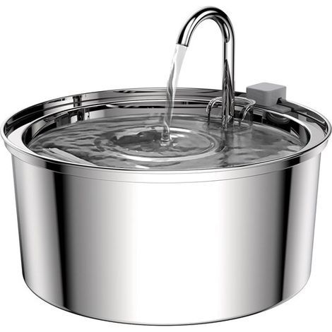 Dispensador automático de agua para perros y gatos, 23x13 cm, acero inoxidable, plata. (1/5)