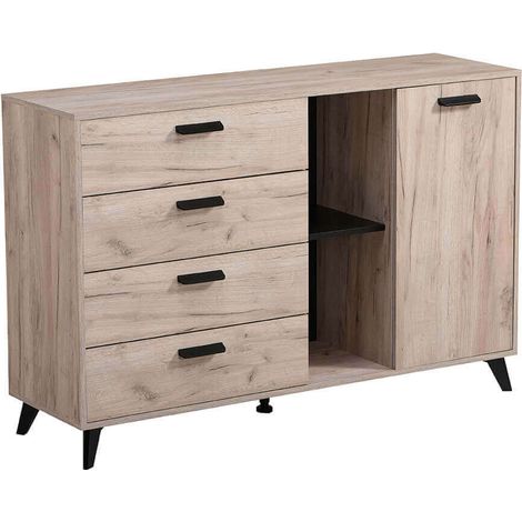 FRANCIE - madia quattro cassetti un anta moderna minimal in legno (1/5)