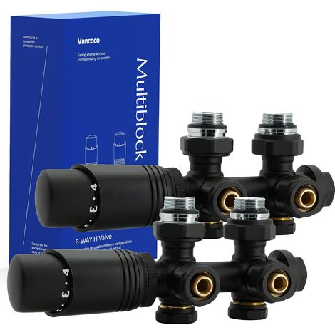 Kit Multibloc Vannes Thermostatiques Lot de 2 Noir Mat Radiateur