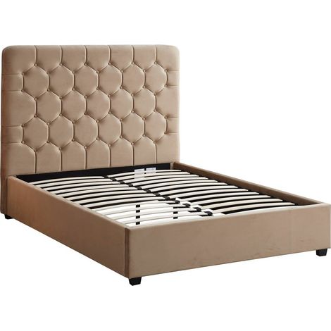 Madison 4 Feet 6 Inches Bed Frame - L206 x W152 x H141 cm - Fawn Velvet Fabric