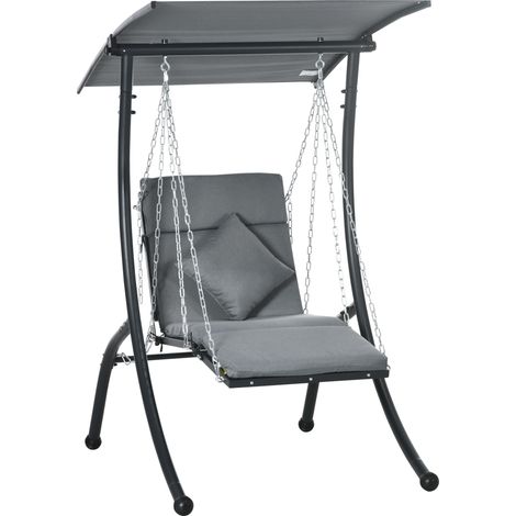 Balancelle de jardin avec coussins et auvent inclinable, cadre en acier inoxydable gris foncé, pour terrasse et jardin (1/5)