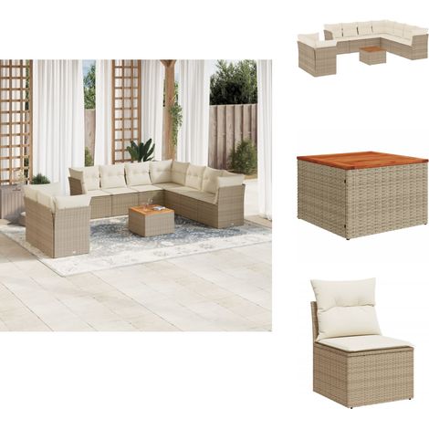 Salon de jardin 11 pcs avec coussins beige résine tressée - Ensemble Salon De Jardin - Mobilier De Jardin - Canapé Extérieur - Chaise Extérieure - Table Basse Jardin (1/5)