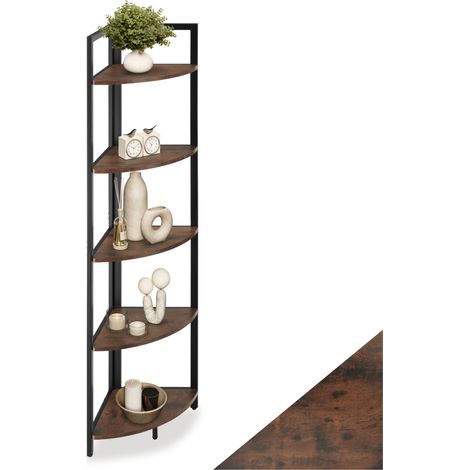 Étagère d’angle style industriel 30x30x150 cm bois foncé