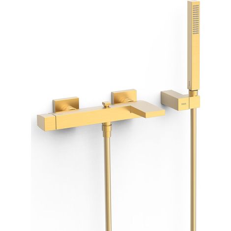 TRES 20217001OM SLIM Grifo Monomando Mural para Bañera y Ducha Color Oro Mate 24K - ref: 20217001OM
