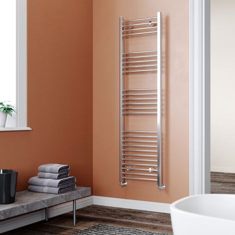 ELEGANT 1800 x 500 mm Chrome Efficient Rads Modern Towel Rail Radiator Bathroom Heated + Anthracite Thermostatic Radiator Valves