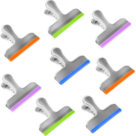 Pince Sachet Acier Inoxydable, 8 Pièces Grand Pince à Sac 76 mm Pince de Fermeture avec Bords en Silicone Colorés pour Cuisine, Maison, Alimentaire, Café (1/4)