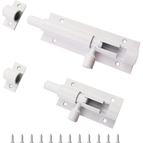 Lot de 2 loquets en aluminium blanc (2" et 3"), loquet en aluminium blanc, loquet en aluminium, portes intérieures et chambres à coucher, loquets et petites loquets (1/5)