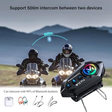 2 x Intercom Moto Kit Bluetooth 5.4 Casque Moto Double-Puce Audio-Multitâche Motocyclette Communication Systèmes,IP56 (1/4)