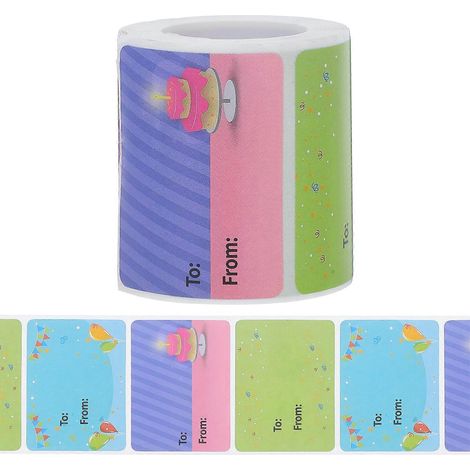 rouleau d'autocollants adhésifs pour anniversaire, étiquettes cadeaux, décorations pour fêtes d'anniversaire-5.00X3.80X0.01CM-Multi (1/3)
