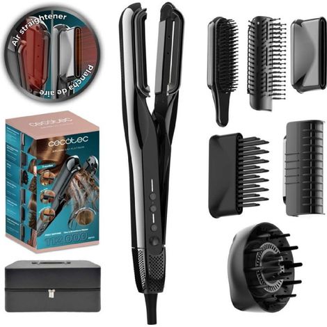 Cecotec Plancha de Pelo con Aire con 6 Accesorios AirLisse 6in1 Premium. 112000RPM, Flujo Aire 13m/s, Función Plasma
