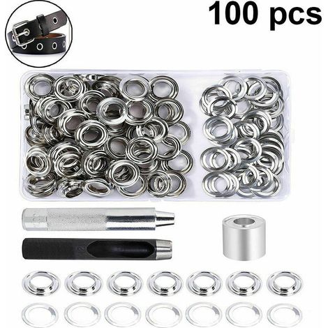 Kit Oeillets 12mm avec Pince, 100 Sets Anneaux Métalliques et Rondelles pour Bâche, Cuir, Tissau et Rideau, Boîte de Rangement Incluse (1/4)