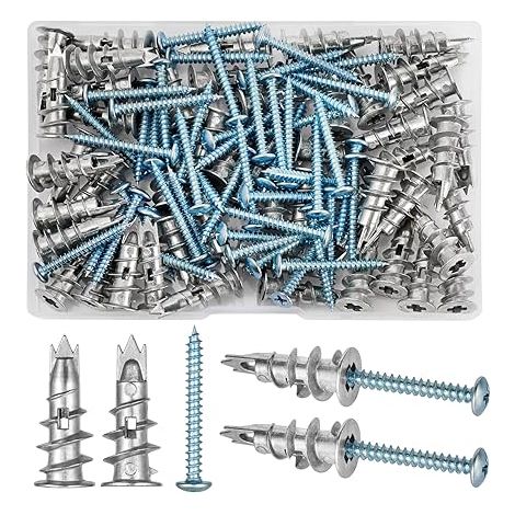 100 Pièces Chevilles pour Placoplatre, Cheville Queue de Cochon, Cheville Autoforeuse Placo, Chevilles pour Plaques, avec Vis Autoperceuses pour Plaques de Plâtre (1/5)
