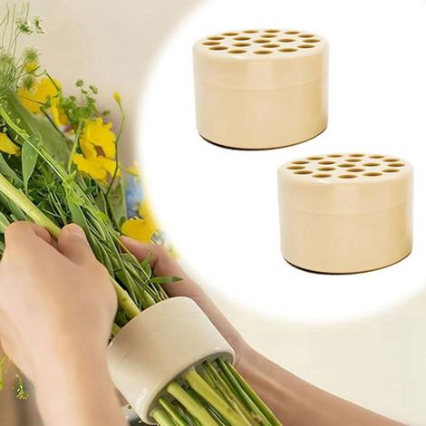 Support Floral Spiral - Fixateur De Tiges Pour Vase - Formateur De Bouquets - 7 x 4,5 cm - 19 Orifices - Beige-Jaune - 2 Pièces (1/3)