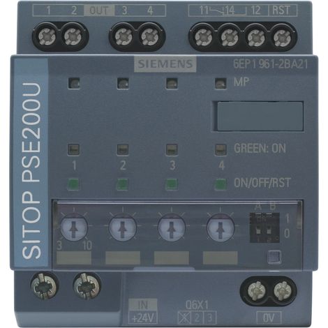Siemens Módulo de selectividad SITOP PSE200U, DC 24 V/4 x 3 ... 10 A con contacto de señalización total, 6EP19612BA21