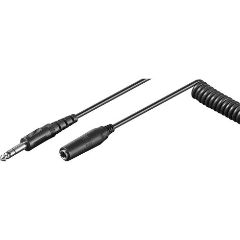 Rallonge pour Casque d'Écoute 6,35 mm, Câble en spirale, Connecteur Jack 6,35 mm (3 broches, stéréo) Prise Jack 6,35 mm (3 broches, stéréo). Longueur de câble 5 m (1/2)