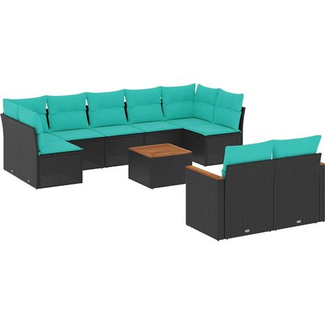Maison Exclusive - 10-teiliges Gartensofa-Set mit Kissen, schwarz