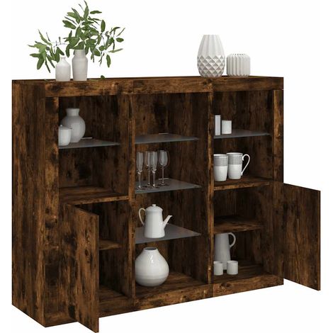 Sideboards mit LED-Leuchten 3 Stk. Räuchereiche Holzwerkstoff