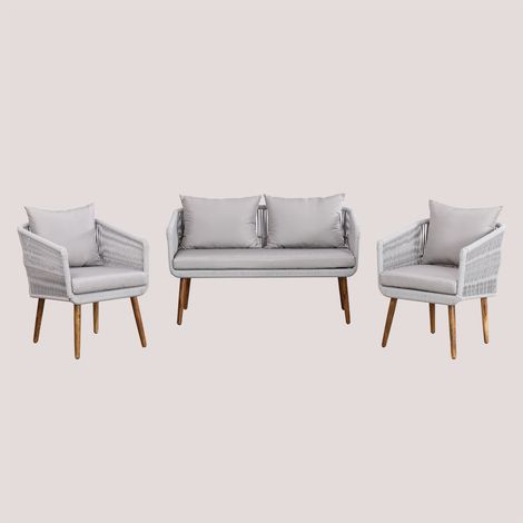 Set da giardino con divano 2 posti e 2 poltrone in legno di acacia e corda intrecciata Barker Style SKLUM (1/5)