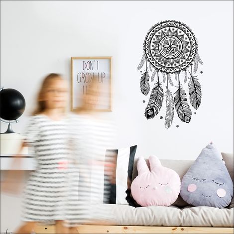Sticker Mural Autocollant Attrape-Rêve Noir 68x48cm, Déco Murale Blanche, Idée Cadeau Originale et Décorative (1/2)
