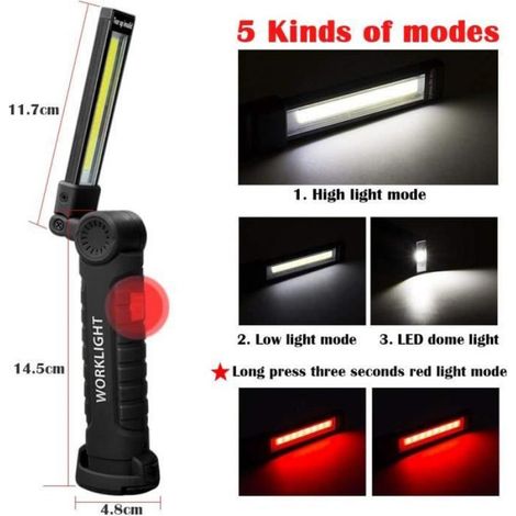 Lampe de Travail - BALADEUSE - Rechargeable - 5 Modes - Base Magnétique - étanche IP65 (1/4)