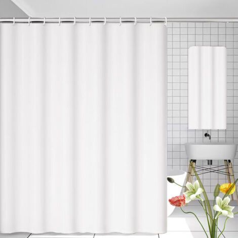 Rideau Douche Anti Moisissure, 180 x 200cm Blanc, avec 12 Crochets, sans Percage, Tissu PEVA Imperméable Lavable en Machine (1/5)