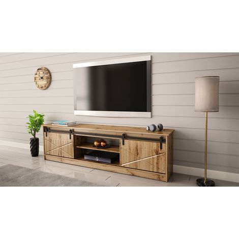 Meuble TV 200x57x35 cm couleur chêne Wotan GRANGE meuble Hi-fi luxueux sideboeard à poser (1/3)