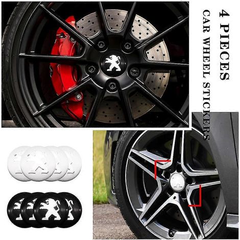4 autocollants noirs pour jantes de voiture, logo et emblème, pour Peugeot 107, 108, 206, 207, 301, 308, 307, 407, 408 et 50. 4 autocollants blancs pour Peugeot. (1/3)