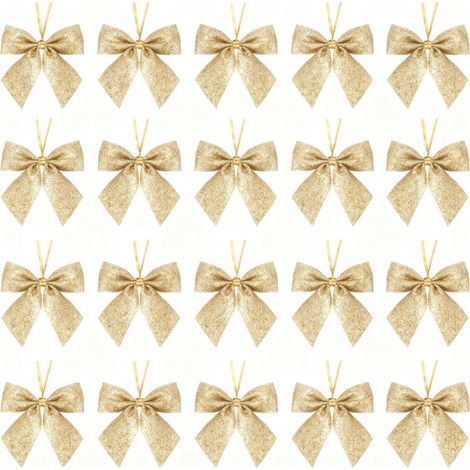 24-teiliges Set roter und goldener Glitzer-Weihnachtsdekorationen, Hängeornamente für den Baum, Girlanden, Geschenkverpackungen, festliche DIY-Bastelarbeiten (Gold)