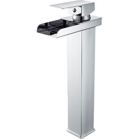 Trade Shop - RUBINETTO MISCELATORE PER LAVABO BAGNO A CASCATA CON PILETTA ACCIAIO CROMATO 87397 -