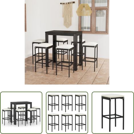 Gartenbarset - 7-tlg. Gartenbar-Set mit Kissen Poly Rattan Schwarz (1/5)
